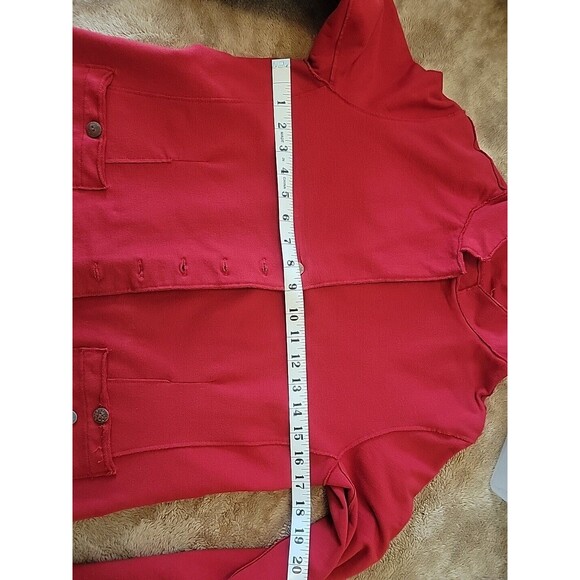 White Lotus Jersey‎ Stretch Blazer Rolled Hem Pockets Wood Metal Buttons Small - Picture 8 of 14